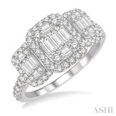 1 1/6 ctw Triple Mount Baguette & Round Cut Fusion Diamond Ring in 14K White Gold